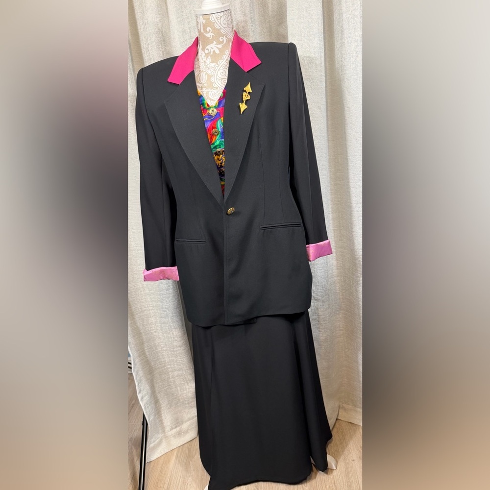 🖤 Criscione New York Vintage Black Skirt Suit – Bold Pink Accents size L - Picture 5 of 11